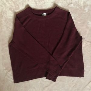 Burgundy Fall Sweater Warm Long Sleeve Crewneck